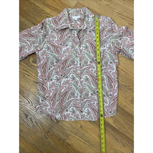 Charter Club Shirt Womens 12 Button Up Collared Long Sleeved Paisley Pink Green - Picture 13 of 13